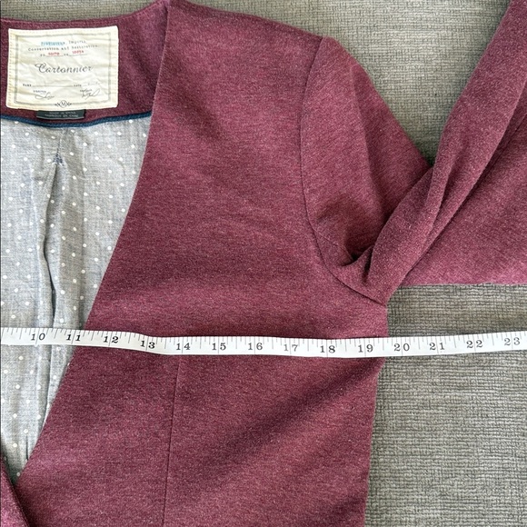 Anthropologie Cartonnier Maroon Burgundy Knit V-Neck Single Button Blazer Jacket - Picture 5 of 9